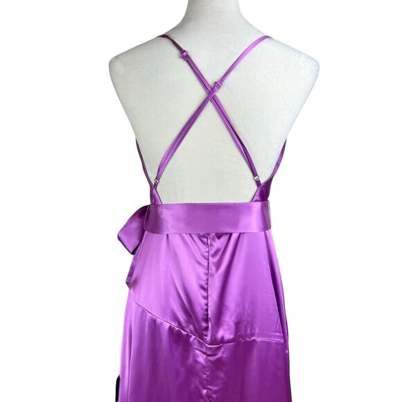 Lulu’s NWT Wonderful Allure Purple Satin Backless Cowl Neck Maxi Cocktail Dress - Picture 10 of 14